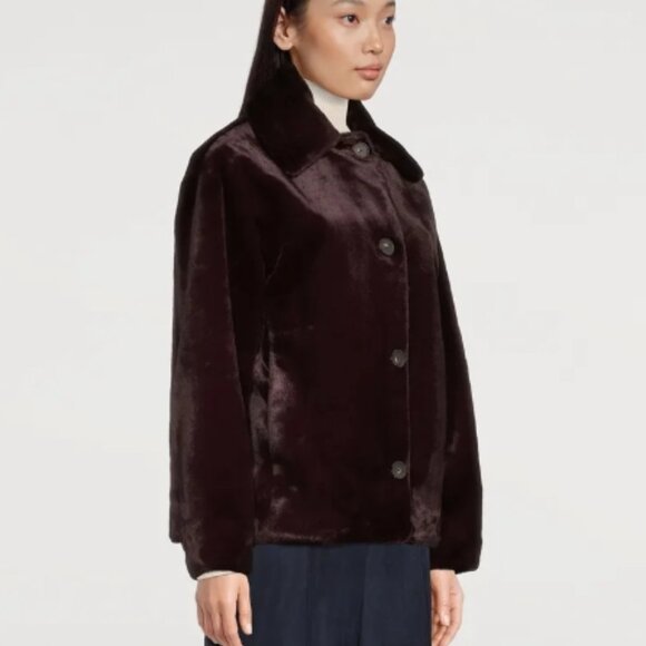 NWT Vince Plush Faux Fur Plum Wine Casual Jacket XXS $592 - Picture 9 of 16